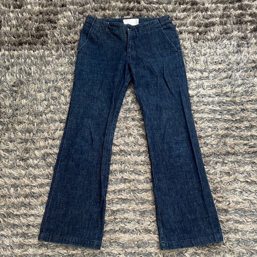 Vintage Style Dark Indigo Patch Pocket Straight Leg Jeans Size 27